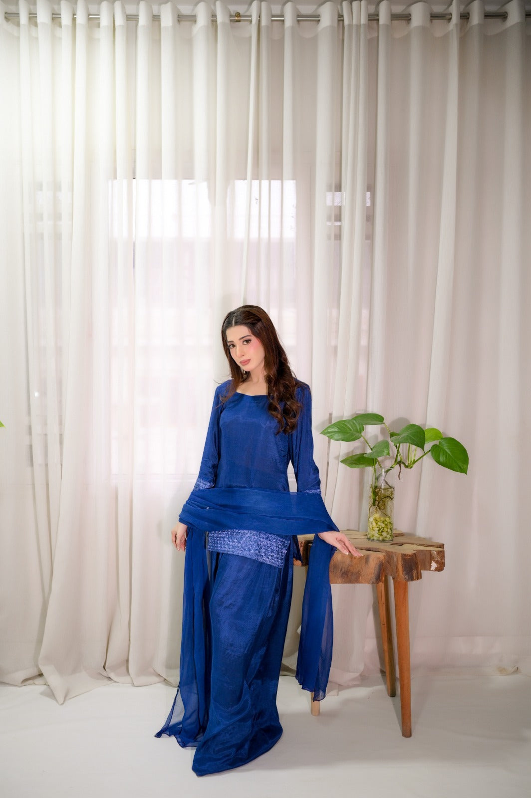 Royal Blue — 3-Piece Cotton Silk Suit | Fully Stitched Ready to Wear