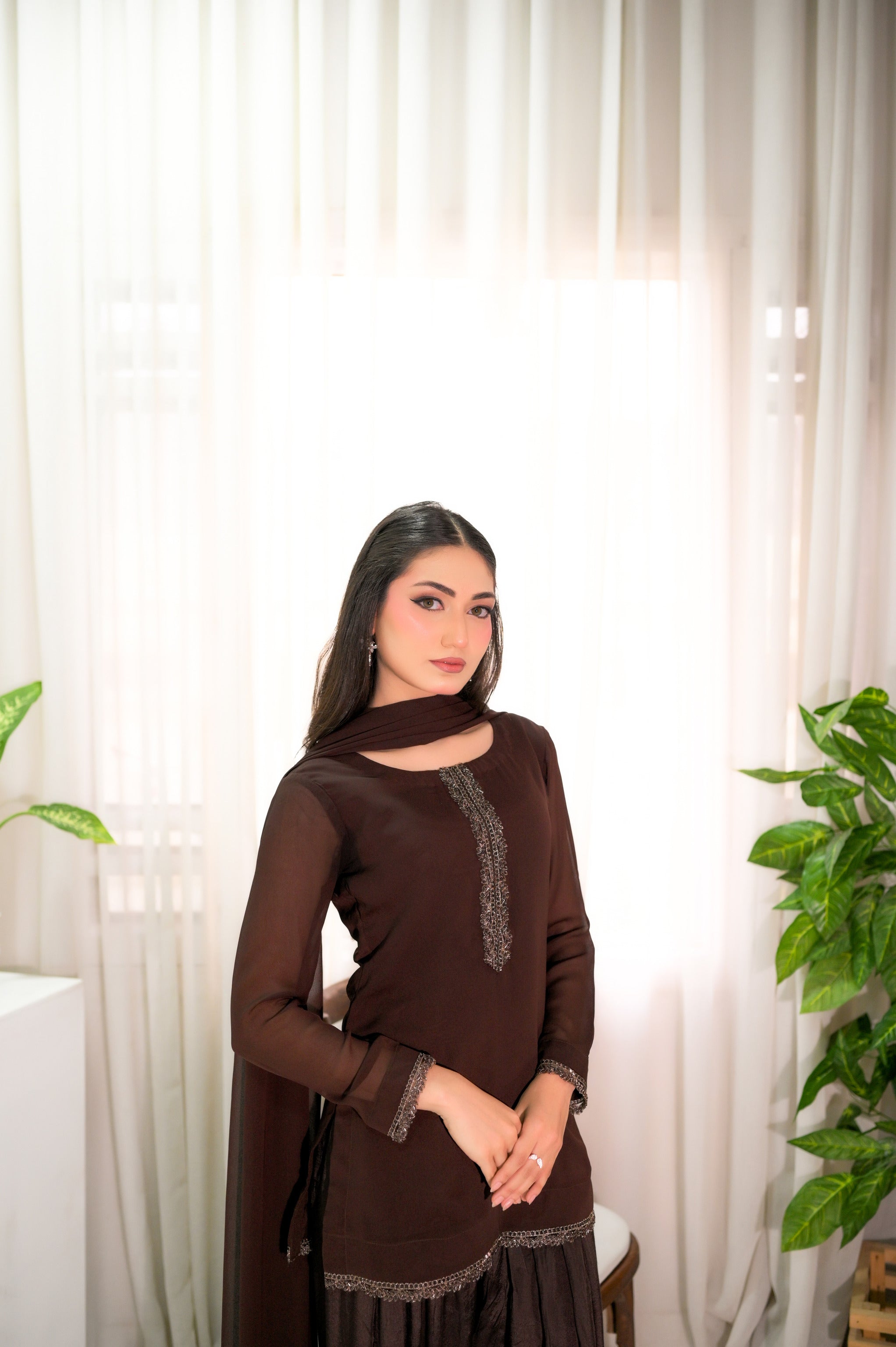 Mocha Mist — Premium Georgette Suit | Fully Stitched Ready to Wear