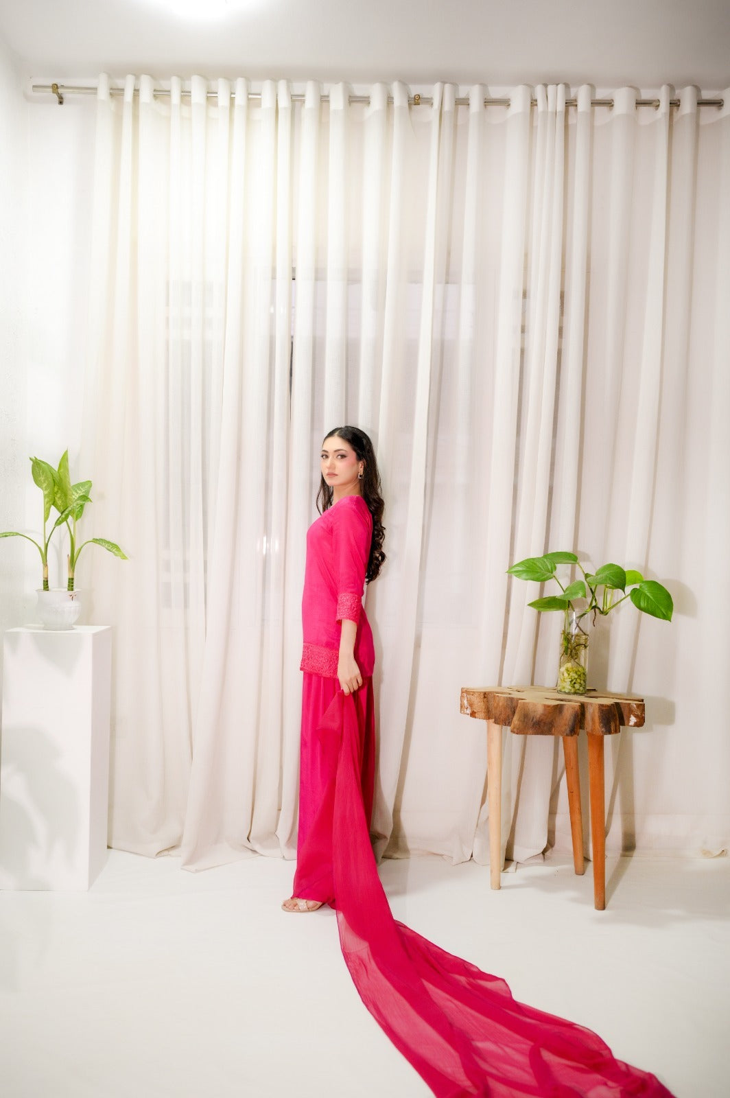 Hot Pink — 3-Piece Cotton Silk Suit | Fully Stitched Ready to Wear