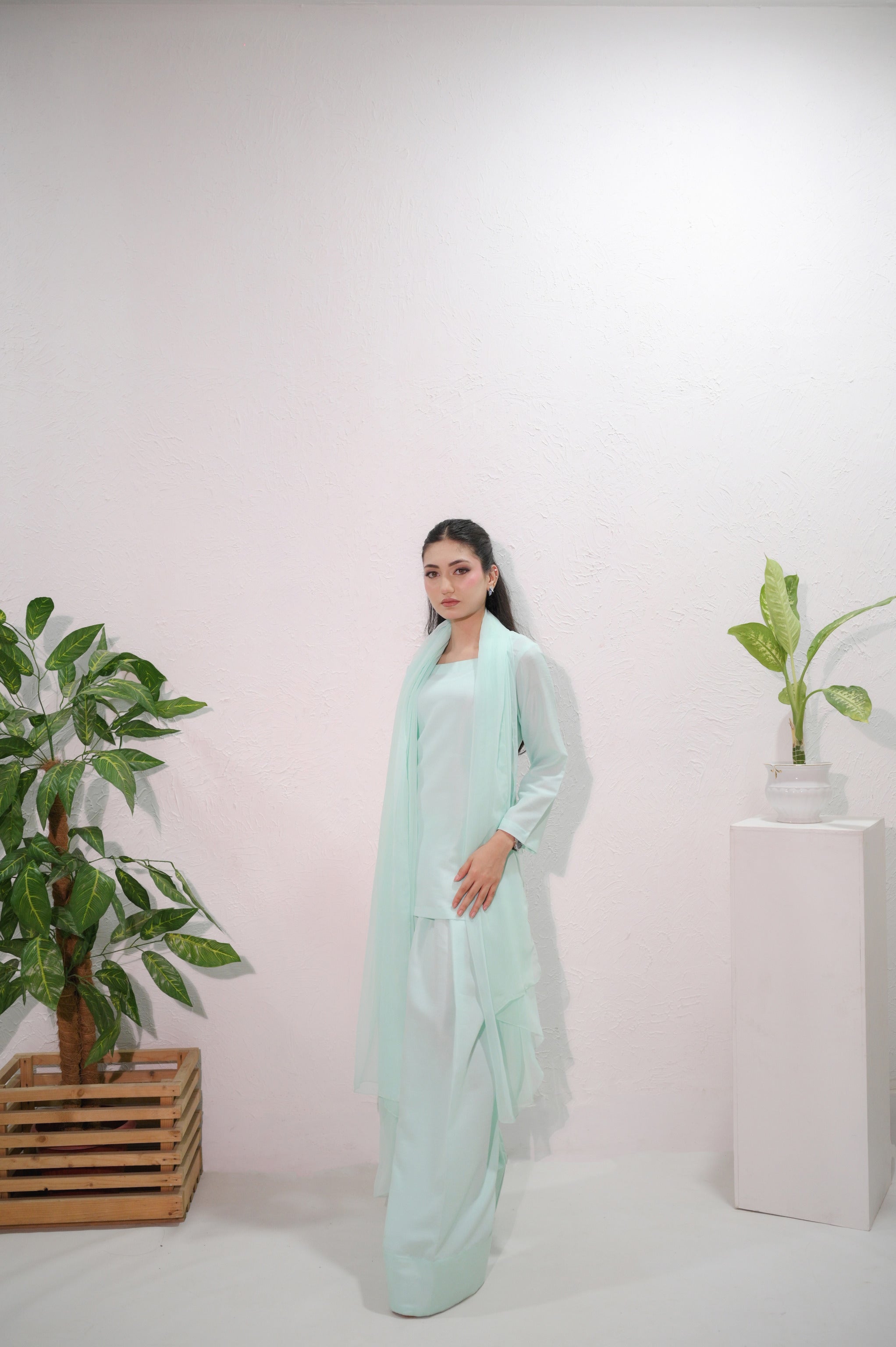 Mint Mist relaxed front pose — fully stitched summer suit Faith3 Womens