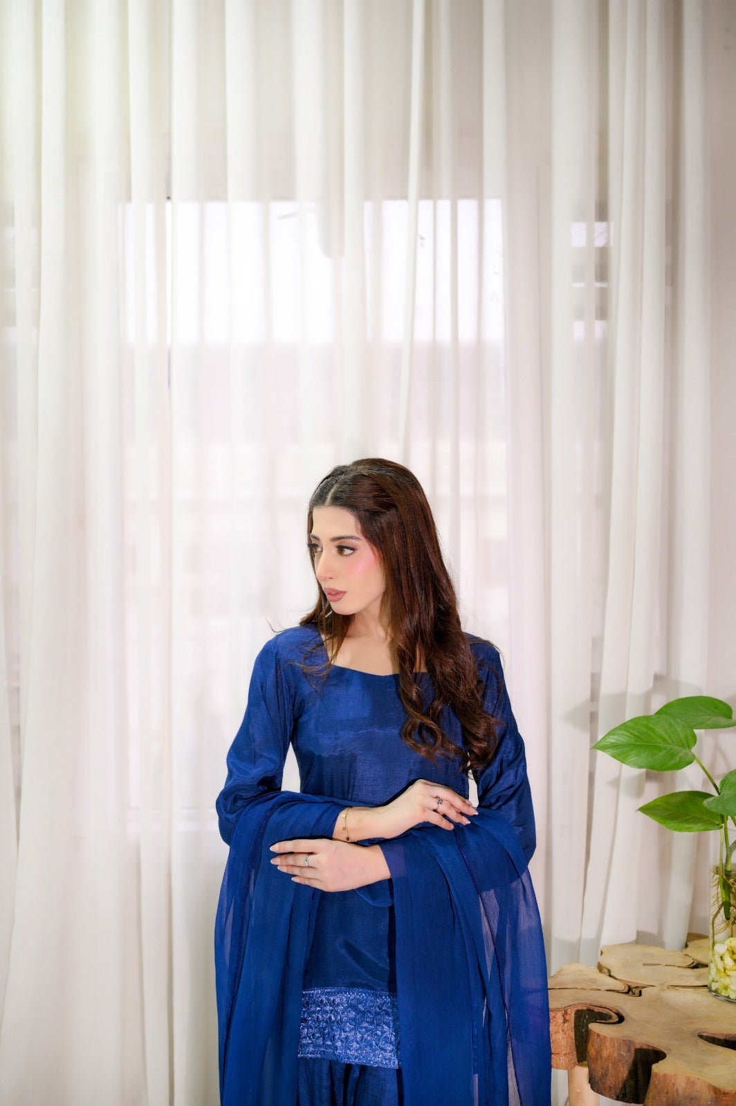 Royal Blue — 3-Piece Cotton Silk Suit | Fully Stitched Ready to Wear