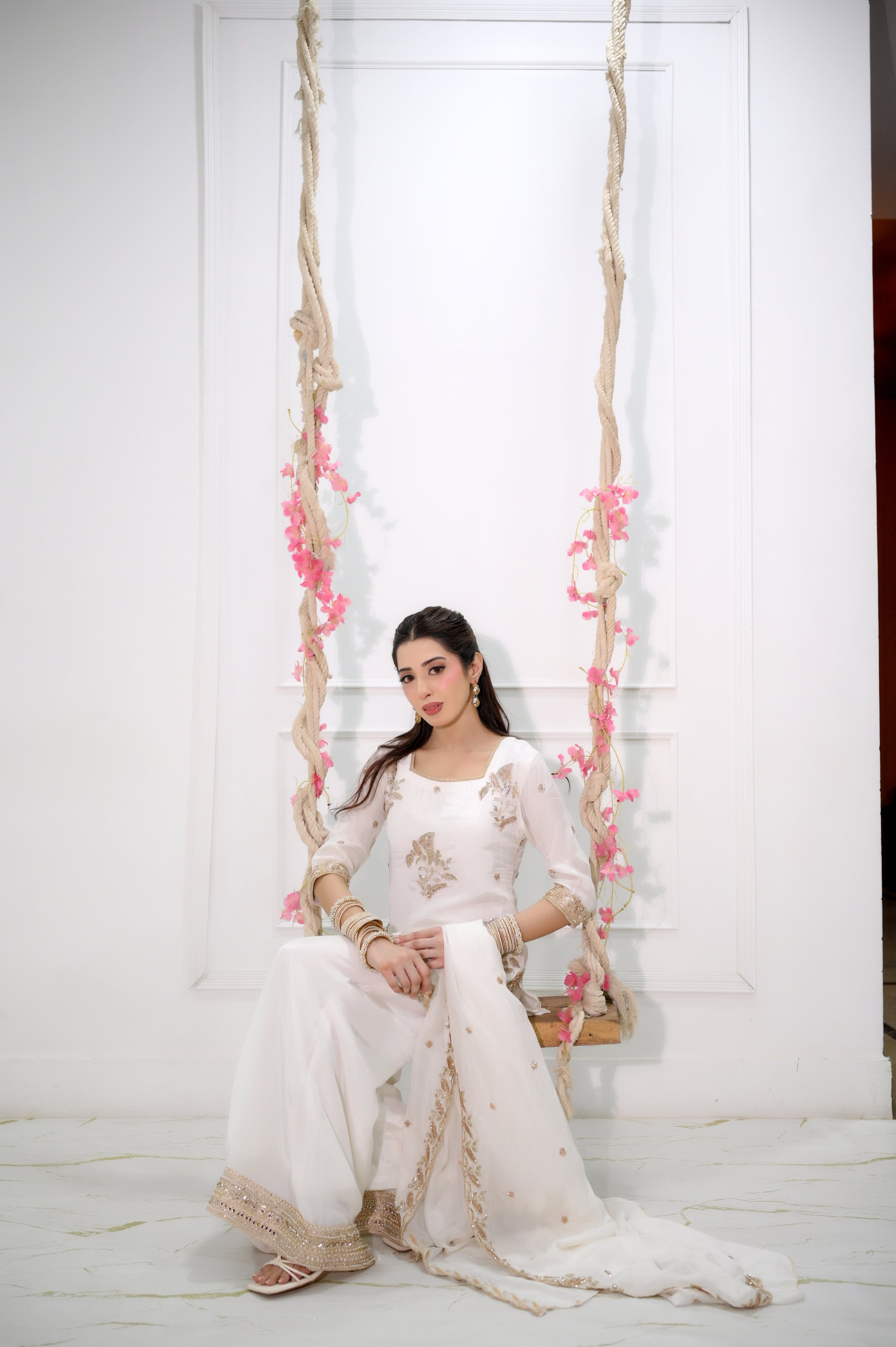 White Zari luxury handcrafted zari embroidered 3-piece suit fully stitched by Faith3 Womens Pakistan