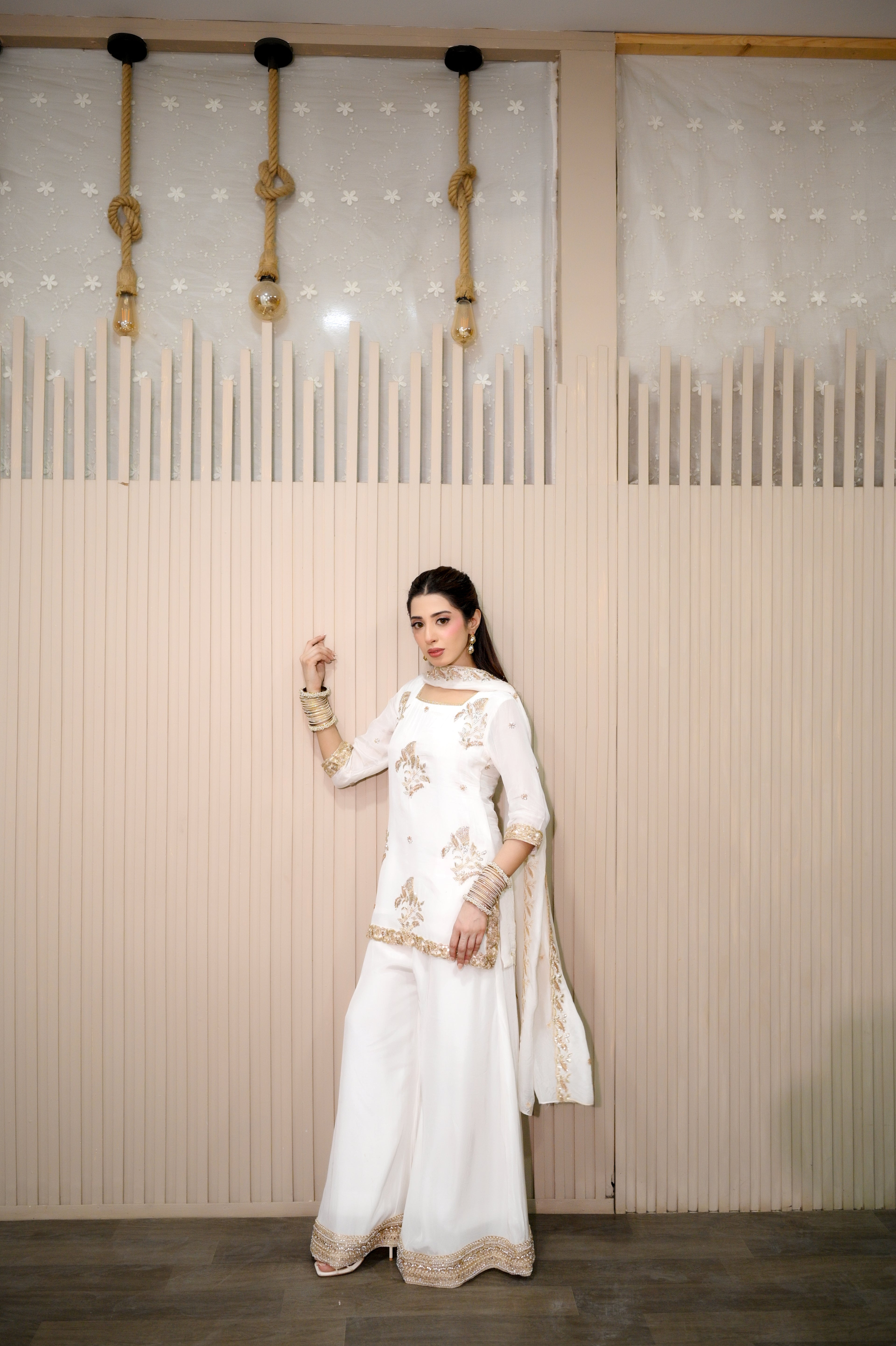 White Zari handcrafted suit keyhole neckline detail — Faith3 Womens online shopping Pakistan