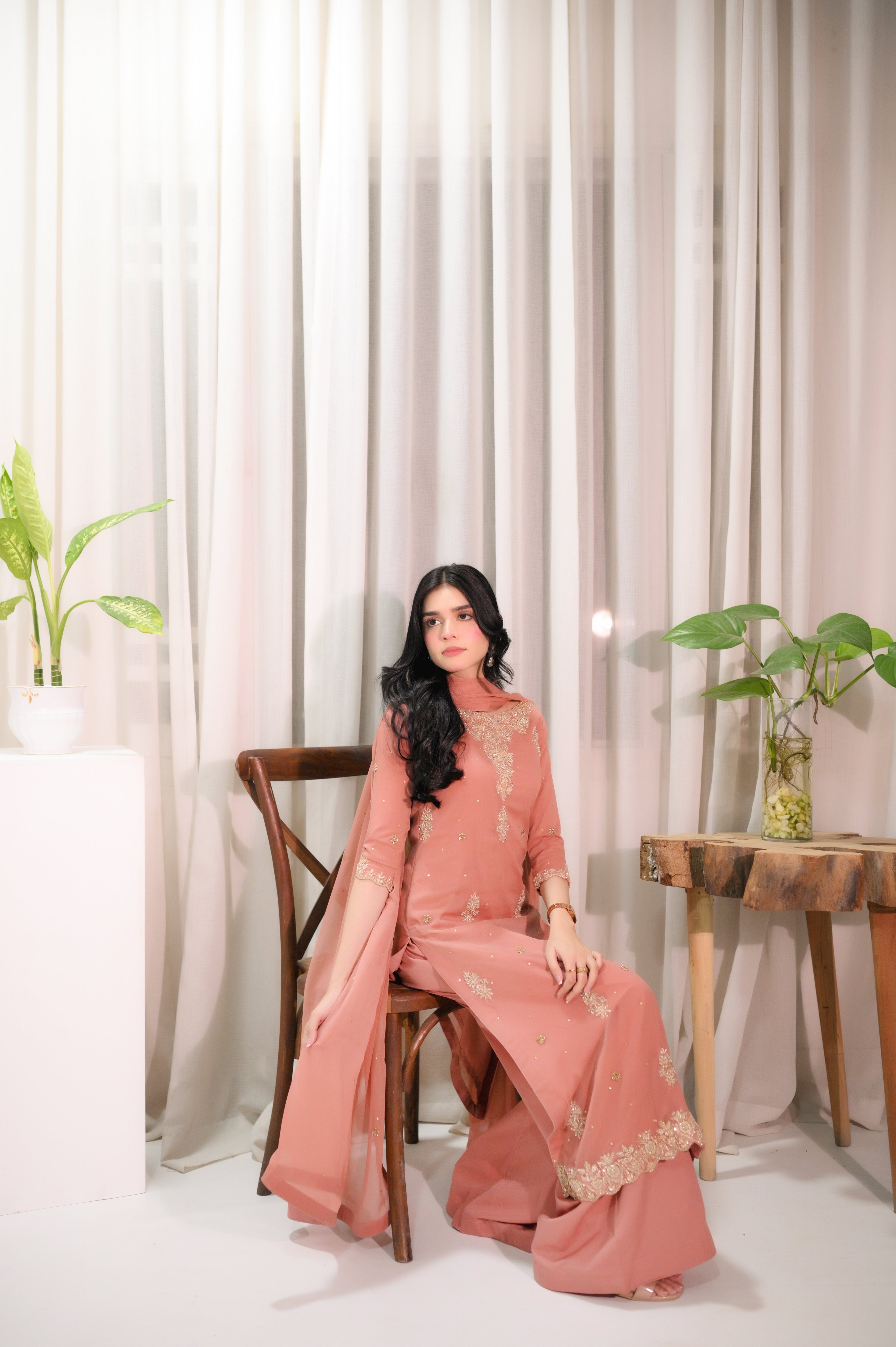 Antique Rose fully stitched pure chiffon 3-piece embroidered suit by Faith3 Womens Pakistan